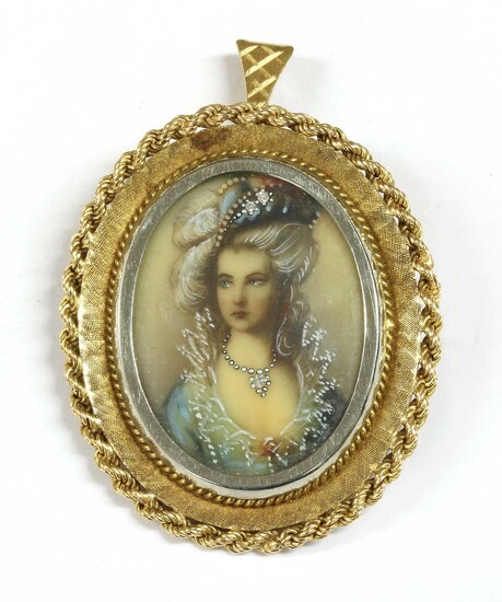 An 18ct gold diamond set portrait miniature brooch/pendant