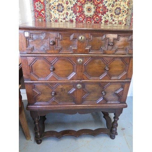 An 18th century style oak three drawer chest on stand, made ...