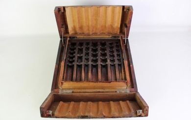 An Early Folding Timber Cash Box (34cm x 29cm x 14cm), no key