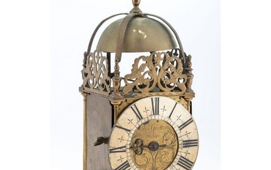 An English Brass Lantern Clock, Dial Signed Charles