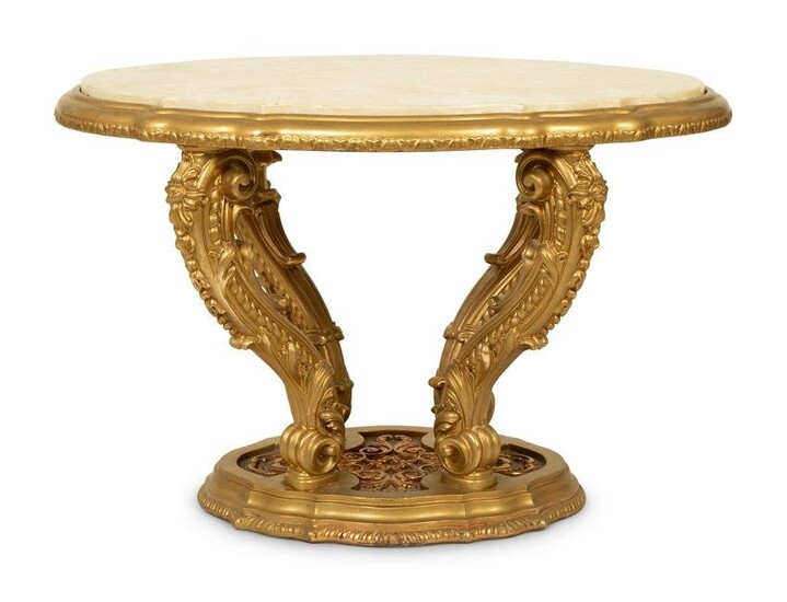 An Italian Rococo Style Giltwood Low Table with Onyx