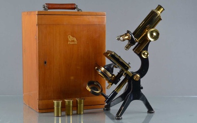 An early 20th Century black-painted and lacquered brass W Watson & Sons Compound Monocular Microscope