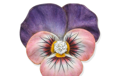 An early 20th century enamel and diamond pansy brooch