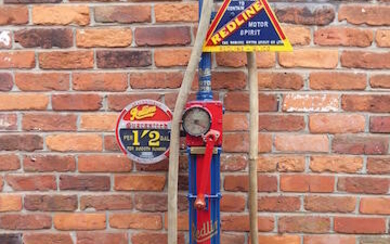An early Vickers Armstrong one gallon hand-operated petrol pump