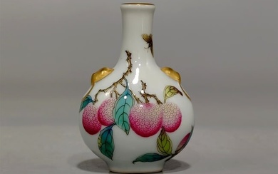 An exquisite famille-rose lychee pattern snuff bottle