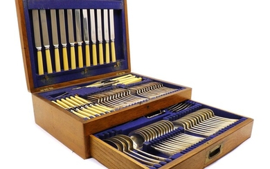 An oak cased canteen of silver plated cutlery
