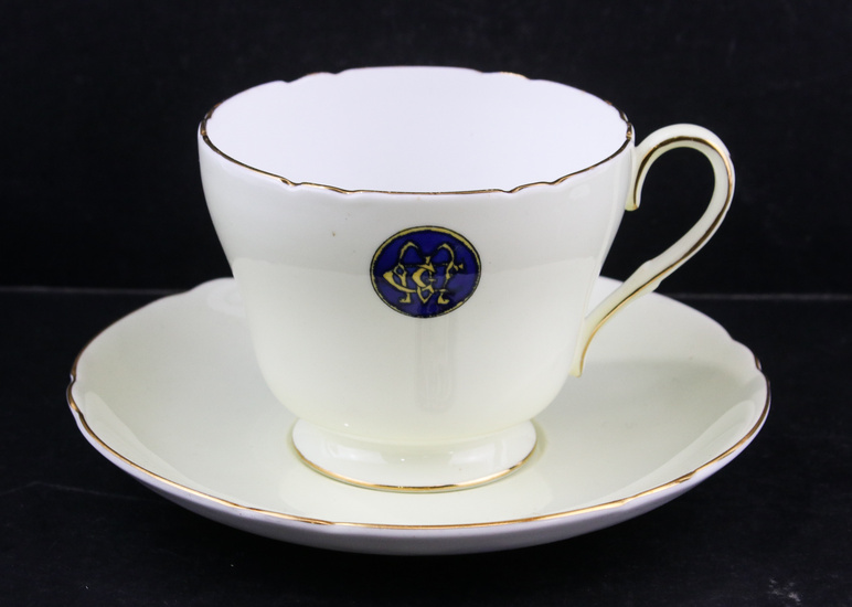 An unusual Shelley (England) large breakfast teacup and saucer with...