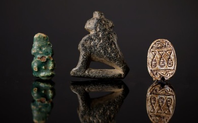 Ancient Egyptian Horus, Bes and scarab egyptian amulets - 2.1 cm