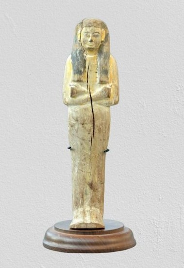 Ancient Egyptian Wood beautifully carved wooden Ushabti polychromy remains from the former museum Elias Faessen collection. - 20.5×0×0 cm
