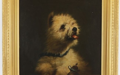 Anglo-American School oil on canvas portrait of a white terrier
