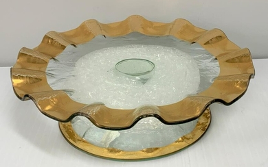 Anniesglass Roman Pedestal Cake Plate Gold Ruffle