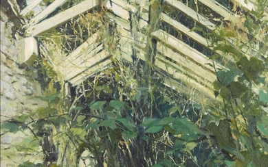 Anthony Butler, British 1927-2010 - Victorian Greenhouse; oil on canvas, signed lower right 'Butler' and titled, inscribed and dedicated on the reverse, 45.7 x 61 cm (ARR) Note: the artist exhibited at Crane Kalman during the 1950s and at the RA.