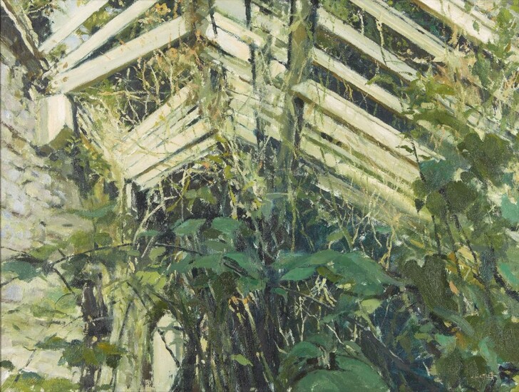 Anthony Butler, British 1927-2010 - Victorian Greenhouse; oil on canvas, signed lower right 'Butler' and titled, inscribed and dedicated on the reverse, 45.7 x 61 cm (ARR) Note: the artist exhibited at Crane Kalman during the 1950s and at the RA.