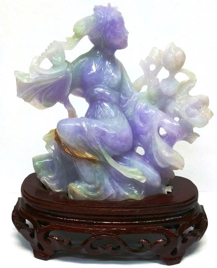 Antique Chinese Lavender Jadeite Jade Reclining Goddess