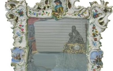Antique European hand painted porcelain mirror
