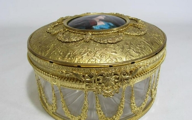 Antique French gilt bronze, crystal & enamel box