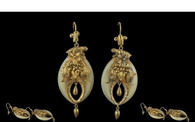 Antique Period Ladies Pleasing 14ct Gold & Jade Set Pair Of ...