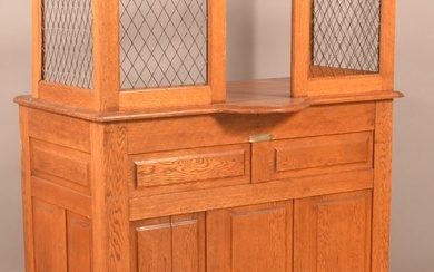 Antique Quarter-Sawn Oak Postal Counter with Cage.
