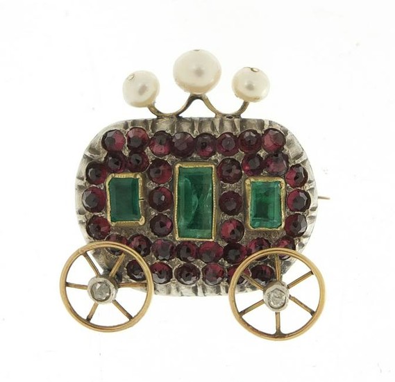 Antique unmarked gold carriage brooch with rotating