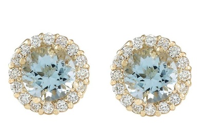 Aquamarine Diamond Earrings 14K Yellow Gold