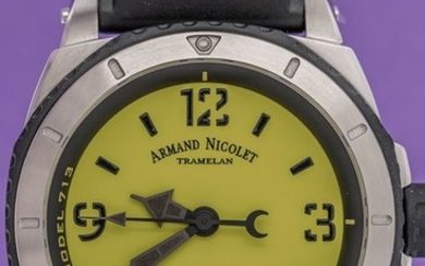 Armand Nicolet - Automatic S05-3 Diver Military Yellow Dial with Black Silicone Strap Swiss Made- A713PGN-VN-G9610 - Men - Brand New