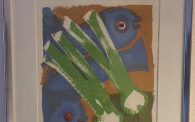 Arne Haugen Sørensen: Composition. Signed AHS 99. Litograph in colours. Visible size 42×32 cm. Frame size 63×49 cm.