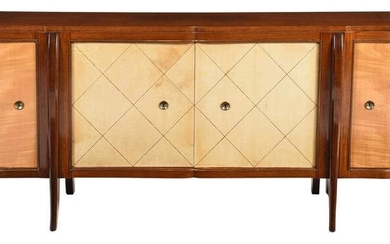 Art Deco Style Tiger Maple and Silvered Metal Sideboard