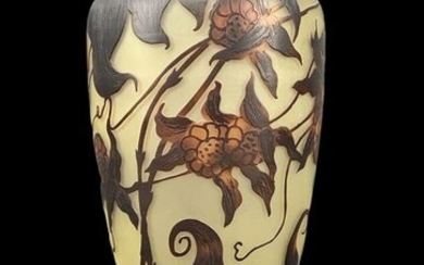 Art Nouveau French Cameo Cut Floral Vase