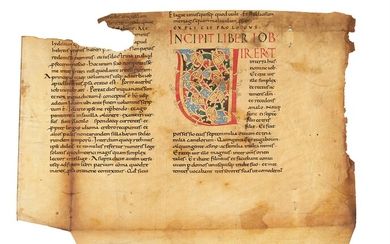 Atlantic Bible leaf with white vine initial, in Latin, manuscript on parchment [Italy, 12th century]