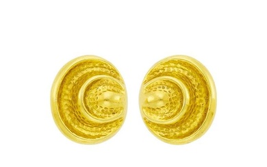 Attributed to Andrew Clunn Pair of Hammered Gold Earclips