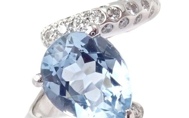 Authentic! Chanel Comete Star 18k White Gold Diamond 2.25ct Aquamarine Ring