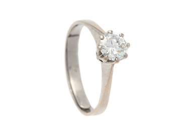 BAGUE SOLITAIRE, or blanc 18K, diamant taille brillant approx. 0,57 ct, approx. River(E)/VVS1, taille 17,25+...