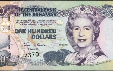 BAHAMAS. Central Bank of the Bahamas. 100 Dollars, 2000. P-67. Uncirculated.