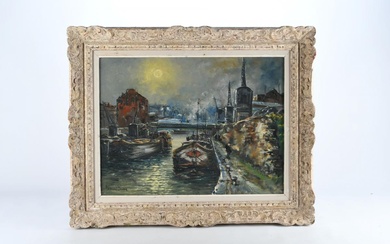 BESSE, Raymond (1899-1969). "Le canal à Aubervilliers (Seine)". Huile sur toile. Signée en bas à gauche. Titrée au dos. 47 x 61 cm. à vue