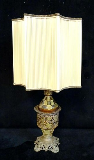 BOHEMIAN GLASS LAMP WITH UNUSUAL SHADE 22"H