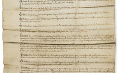 Berkshire.- Elizabeth I. Royal Letters Patent granted by Elizabeth I being an inspeximus of a survey of the manor of Radley, lately in the possession of the monastery of Abingdon, made in the first year of the reign of Edward VI, manuscript in Latin...