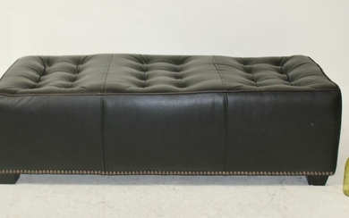 Black tufted leather ottoman