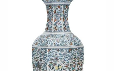Blue and white bucket color eight treasure vase