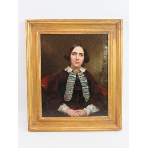 British School (19th Century) - 'Portrait of a lady', oil on...