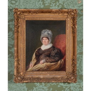 British School (19th century) Lady seated on a red chair