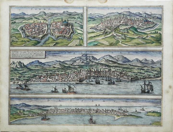 Bruan & Hogenberg View of Parma, Seina, Palermo, etc in