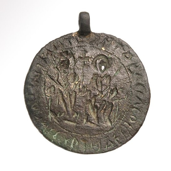 Byzantine Bronze Pendant with the Holy Family and Inscription