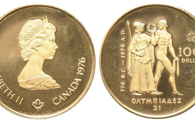 CANADA. 100 dollars 1976. Jeux olympiques d'été à Montréal. Au titre 917 (16,97 g). 1/2...