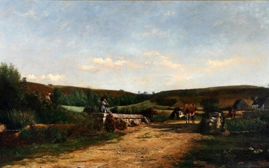 CHARLES JOSEPH BEAUVERIE Landscape with herds.