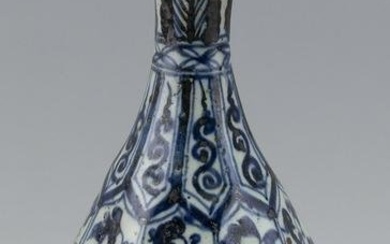 CHINESE BLUE AND WHITE STONEWARE OCTAGONAL BALUSTER VASE Late 19th Century Height 10.5".