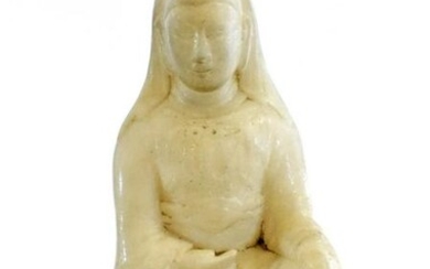 CHINESE CARVED MARBLE SEATED PRIEST DEITY