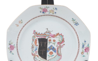 CHINESE EXPORT FAMILLE ROSE ARMORIAL OCTAGONAL DISH, QIANLONG Width: 8 1/2 in. (21.6 cm.)