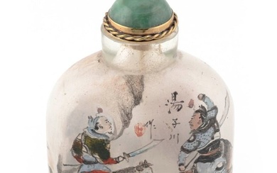 CHINESE INTERIOR-PAINTED GLASS SNUFF BOTTLE Late 19th Century Height 2.75". Green jade stopper.