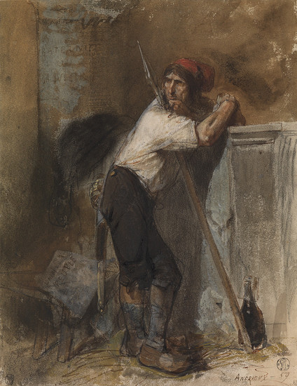 CLÉMENT-AUGUSTE ANDRIEUX (Paris 1829-1880 Samois-sur-Seine) A Sans-Culotte with a Pike. Watercolor and gouache...