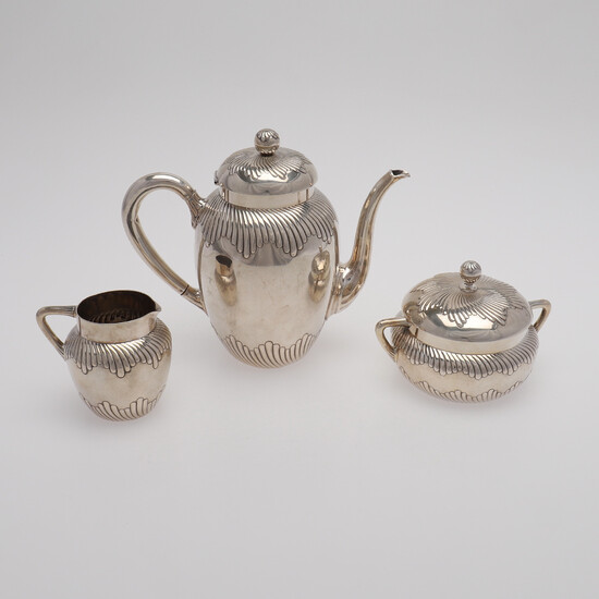 COFFEE SERVICE, SILVER, THREE PARTS, GERMANY.
